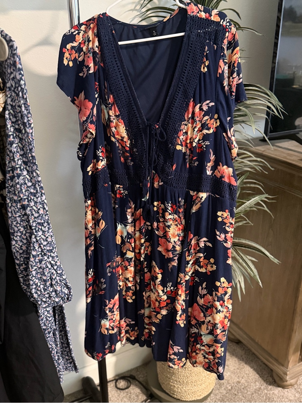 torrid Navy Floral Mini Dress with Coral and Peach Blooms